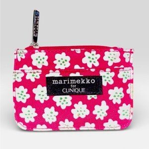 Marimekko x Clinique Pink Floral Zip Coin Purse Card Holder Pouch EUC